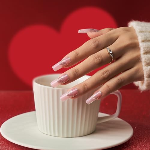 BTArtbox XCOATTIPS Soft Gel Nail Tips - Long Square Press On Nails Pink Colored Natural with Tip Primer Cover, One-Step Full Cover Fake Nails Gel Nails for Nail Extensions Art