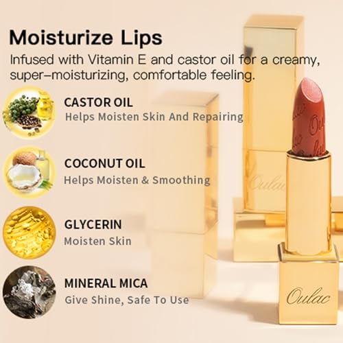 Oulac Matte Lipstick with Metallic Shine, Comfortable Creamy Texture, Smooth No Grainy Feeling, Vegan & Gluten Free, Full-Coverage Lip Colour 4.3 g, GM15 She's A Lover