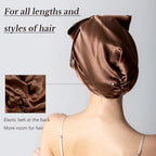 22 Momme 100% Mulberry Silk Sleep Cap for Women, Pure Mulberry Hair Bonnet, Anti-Frizz Head Wrap with Elastic Stay On Head, Dark Brown