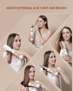 6 in 1 Blow Dryer Brush, Detachable Hair Dryer Brush Air Curler Air Styler Wrap, Curly Twist Hot Air BrushCurling Iron Brush, Blow Dryer Hot Brush Styler Negative Ion, Travel Hair Styling Tool