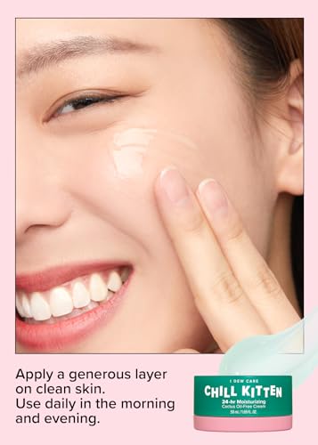 I DEW CARE Heartleaf Face Cream - Chill Kitten | Moisturizer with Moringa Seed, Prickly Pear, Aloe Vera Gel, Cactus Oil-Free, Glass Skin Look, Daily Use, for Dry Skin, Skin Barrier Repair, 1.69 FL Oz