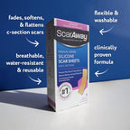 ScarAway Advanced Silicone Scar Sheets for C-Section, Reusable Strips (1.5” x 7”) for Hypertrophic and Keloid Scars from C-Section & Other Surgeries, 4 Sheets
