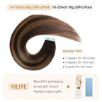 YILITE Tape in Hair Extensions Human Hair #2-6-2 Straight Hair Balayage Darkest Brown Roots Fading to Darkest Brown 24 Inch(Pack of 20) #2-6-2 Balayage Dark Brown to Chestnut Brown