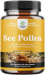 Bee Pollen Supplement 1000mg per Serving - Pure Bee Pollen Capsules with Naturally Occurring B Vitamins Minerals & Enzymes - Pills Made Vegetarian Non-GMO & Gluten Free (60 Servings)