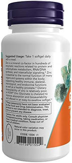 Now Supplements, Zinc Glycinate with 250 mg Pumpkin Seed Oil, Supports Prostate Health*, 120 Softgels
