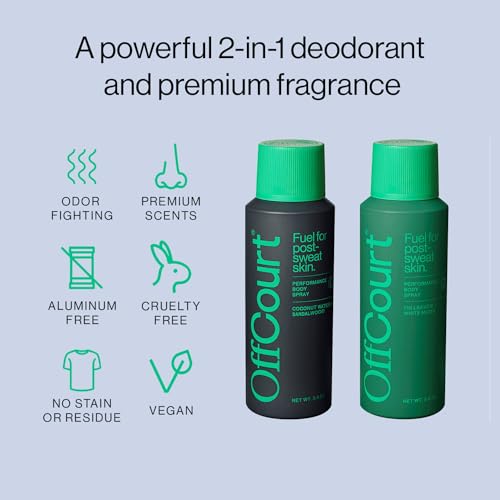 OffCourt - Natural Deodorant Body Spray for Men and Women - Aluminum Free - Whole Body Deodorant for Women and Men - Multi-Pack with Sandalwood and White Musk, 3.4 Ounce (Pack of 2)