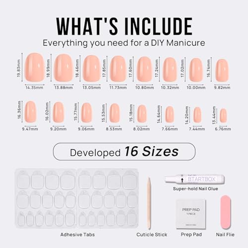 BTArtbox Press On Nails Short - Fall Press on Nails Nude Short Oval Nails Fake Nail with Nail Glue, Fit Perfectly, Reusable Glue On Nails in 16 Sizes, Salmon