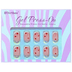 BTArtbox French Tip Press On Nails - Short Square Press On Nails with Hearts, Pink Glue On Nails, Reusable Stick On Nails in 15 Sizes, 30 Nail Kit, Endless Love