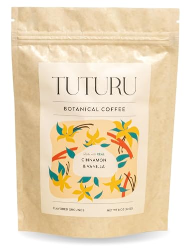 Organic Cinnamon Vanilla Ground Coffee - Medium Roast, Organic Flavored Coffee - Real Cinnamon & Vanilla Bean Smooth Low Acid - Perfect for Drip, Pour Over or Cold Brew - 8 oz, 22 Servings