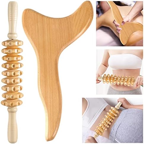 2 Pcs Wooden Gua Sha Tools Lymphatic Drainage Tool, Machomby Wood Therapy Massage Tools Manual Gua Sha Tools Anti Cellulite Massage Tool for Gua Sha Massage, Maderotherapy, Body Sculpting