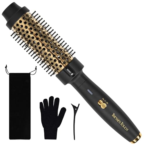 Thermal Brush 1.5", Thermal Round Hair Curling Brush with 2 Settings, Long Lasting Universal Voltage Heated Curling Iron for All Hair, Tourmaline Ceramic, Negative Ion Technology, Gold