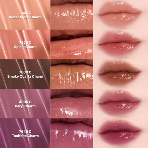 ENTROPY Makeup 2-in-1 Charm Shiny Glowy Lip & Cheek Gloss Tint Keychain, High Pigment Long Lasting Lip Color & Plumping Gloss, C10 Taaffeite Charm