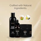 Golden Grooming Co. Beard Bundle – 2 oz Beard Oil, 4 oz Beard Balm, and 8 oz Beard and Hair Shampoo – All-Natural Beard Grooming Set for Nourishment, Styling, and Cleansing