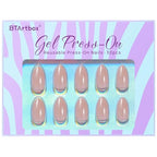 BTArtbox Press On Nails Almond - Short Nude Natural Nails Press Ons, Glue On Nails for Wedding Birthday Gift, Supremely Fit & Glossy Stick On Nails in 15 Sizes - 30 Nail Kit, Nudies