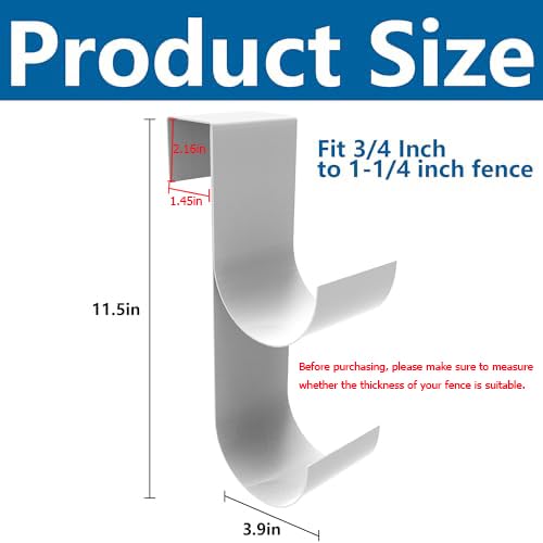 codree 2 PCS Pool Fence Hooks for Pool Equipment, White Heavy Duty Fence Hooks for Pool Poles, Slipe-on Fence Hanger for Pool Hose Pool Skimmer, Fit 3/4 Inch to 1-1/4 inch Railing