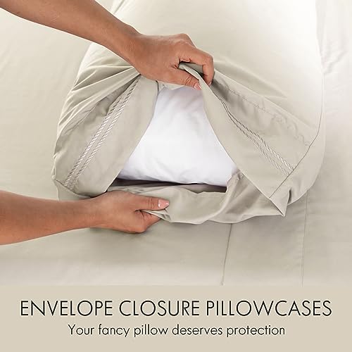 ClevaHome Full Size Sheet Set - 6 Piece Soft Breathable Luxury Bed Sheet Set - Shrinkage & Fade Resistant Embroidered Bedding Sheet with Deep Pocket, 2 Extra Pillowcases (Full, Oat Milk)