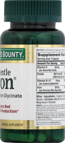 Nature’s Bounty Gentle Iron 28 mg Capsules with Vitamin C,Folic Acid,Vitamin B-12 Iron Supplement,Non-GMO,Gluten-Free,90 Count (Pack of 3)