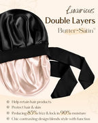 YANIBEST Double Layer Satin Silk Bonnet for Sleeping Hair Bonnet with Elastic Tie Band for Curly Hair Wig Caps Black