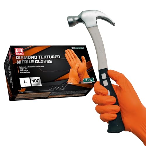 Jointown Basic Heavy Duty Nitrile Gloves Mechanic Gloves, 8 Mil Nitrile Disposable Gloves Medium with Raised Diamond Texture, Latex Free, Powder Free Industrial Automotive Gloves Case of 1000