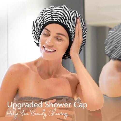 Yanibest Waterproof Shower Cap for Women, Reusable Double Layer Shower Cap, Non-Slip Shower Cap for Most Hair Types, One Size