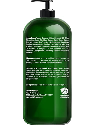 New York Biology Tea Tree Body Wash for Men and Women - Moisturizing Body Wash Helps Soothe the Skin - Refreshing and Hydrating Cleanser for Body and Feet - 16.9 Fl Oz (Pack of 2)