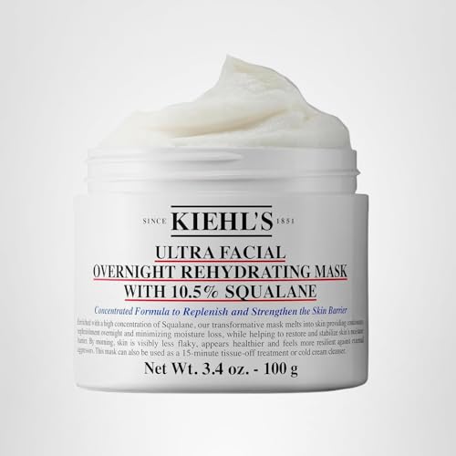 Kiehl's Ultra Facial Overnight Hydrating Face Mask with 10.5% Squalane, Deeply Hydrates Skin & Strengthens Moisture Barrier, Treats Dryness & Flaky Skin, Paraben-free, Fragrance-free - 3.4 fl oz
