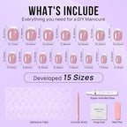 BTArtbox Press on Nails Short - White French Tip Press On Nails Square, Chrome Glazed Glue On Nails, Stick On Nails in 15 Sizes - 30 Soft Gel Fake Nail Kit, Be Elegant