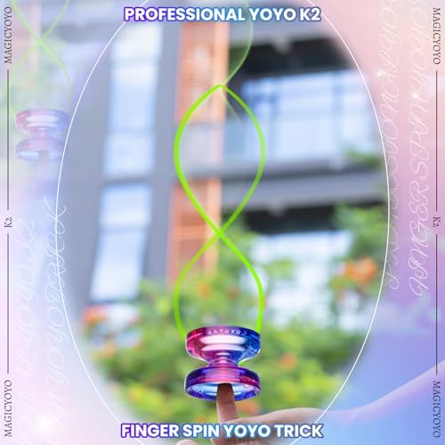 MAGICYOYO K2 Crystal Yoyo 2 Pack, Professional Responsive Yo Yo for Kids Beginner, Dual Purpose Yo yo with Unresponsive Bearing for Advanced +12 Yo-yo Strings+2 Holes Case(Gradient+Black)