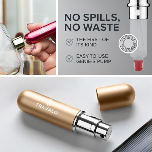 Travalo Classic HD Perfume Atomizer - Elegant Design for Valentine’s Day - Reusable, Airtight, Easy Fill Mini Pump Sprayer with Volume Window - Gold