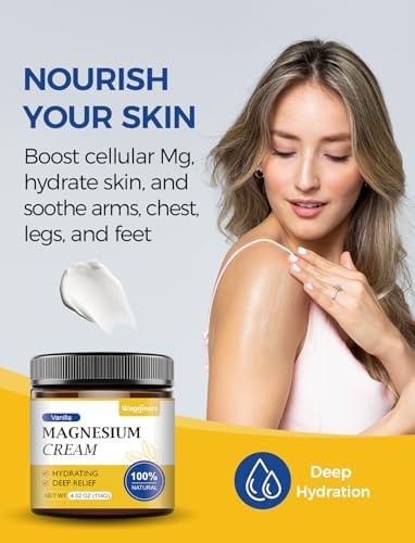 Magnesium Cream for Sleep - Topical Magnesium Lotion for Leg Cramps & Pain, Muscle Relaxation, Calm - Natural Body Butter for Deep Hydration - Safe for Kids (Vanilla)