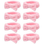 Semato 8 Pcs Pink Spa Headband for Washing Face and Makeup Bridesmaid Proposal Gifts for Women Coral Fleece Skincare Headbands Elastic Bow Head