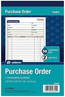 Adams Purchase Order Book, 2-Part Carbonless, White/Canary, 5-9/16 x 8-7/16 Inches, 50 Sets (DC5831)