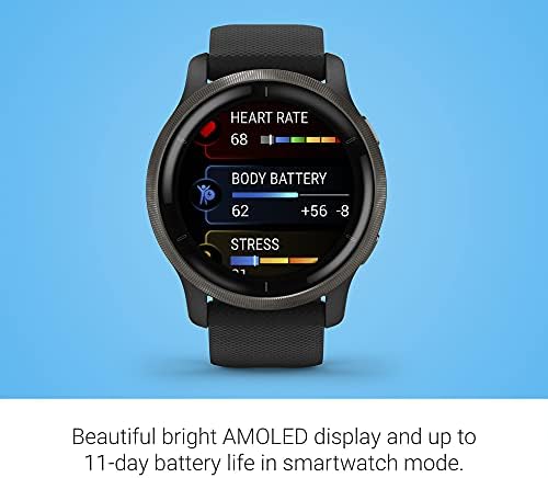 Garmin Venu 2, GPS Smartwatch with Advanced Health Monitoring and Fitness Features, Slate Bezel with Black Case and Silicone Band , 27.9 mm (Renewed)