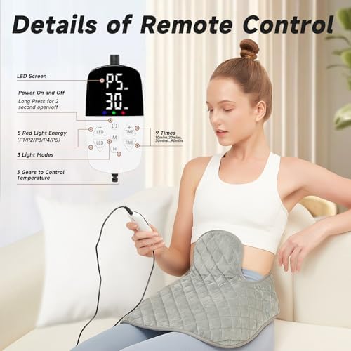 Red Light Therapy for Body, Shoulder Heating Pad, 660nm&850nm Wearable Near Infrared Red Light Heated Therapy Belt for Neck,Shoulder,Back,Body, Adjustable Temperature LED Remote Control
