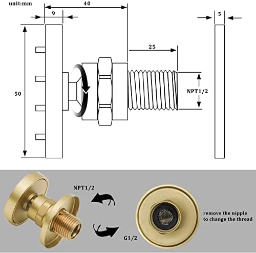 Brass Round Shower Body Spray Jets 4 Pack, HOMEDEC Spa Massage Nozzle 2inch Rain Showerhead Wall Mount Rainfall Shower Head Sprayer, Brushed Gold