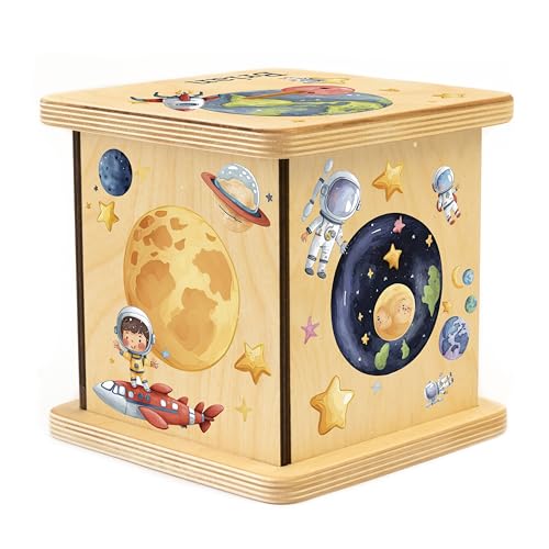 Wooden Piggy Bank for Kids and Adults, Personalized Gift Handmade in USA by BloomOwl, Custom Piggy Bank, Personalized Banks for Kids, Gifts for Baby Boys and Girls (Astronaut)