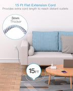 Surge Protector Power Strip 15 Ft Cord, Ultra Thin Flat Extension Cord with 8 Outlets 4 USB Ports(2 USB C), Flat Plug Power Strip, 15 Ft Long Braided Power Cord for Home, Office, Dorm Room Essentials