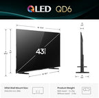 Hisense 43" Class QD6 Series (43QD6QF, 2025 Model) QLED 4K UHD Smart Fire TV, Voice Remote with Alexa, Dolby Vision, Dolby Atmos, Motion Rate 120, HDR 10+, Game Mode Plus, MEMC, VRR, ALLM