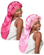 YANIBEST 2Pcs Silk Bonnet for Sleeping Braid Bonnet for Long Hair with Tie Band Bonnet for Braids for Black Women Curly Hair Locs,Hot Pink&Pink