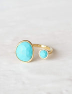 MJLULU 14K Gold-Plated Statement Ring with Simulated Blue Turquoise