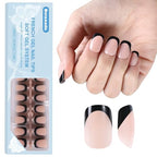Press on Nails, 150pcs Short Nude Black French Tip Press on Nails, Square French Gel Nail Tips, Pre-Lasting French Tip Nails, Acrylic Soft Gel Nail Tips, Fake Nails for Women Nail Art DIY