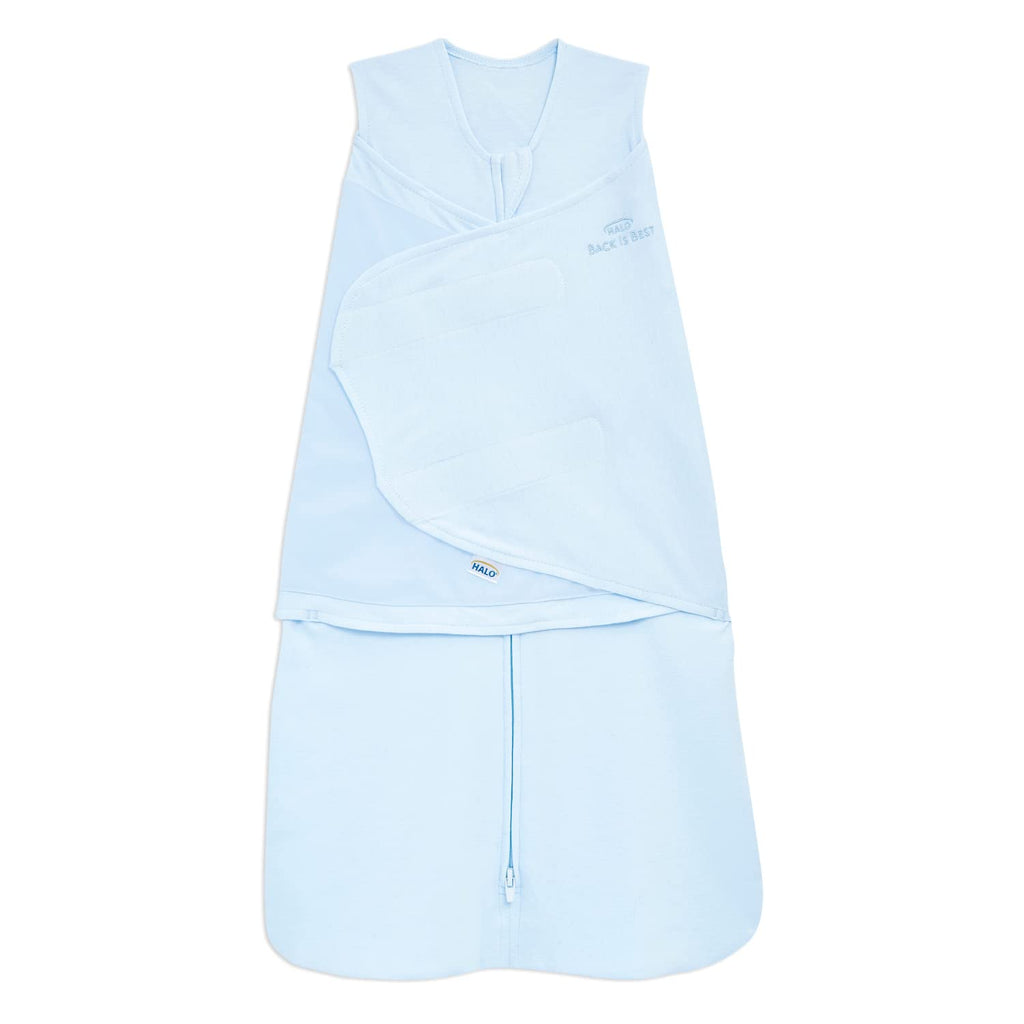 HALO 100% Cotton Sleepsack Swaddle, 3-Way Adjustable Wearable Blanket, TOG 1.5, Baby Blue, Small, 3-6 Months