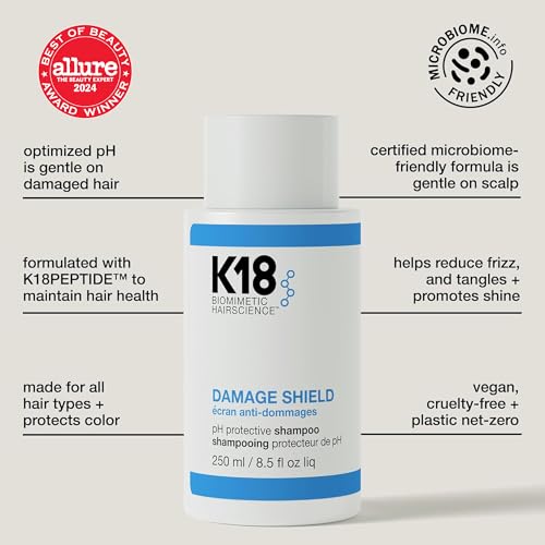 K18 Damage Shield Protective Shampoo, Reduces Frizziness & Tangles, Maintains Hair Health, 8.5 Fl Oz