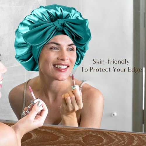 Yanibest Satin Bonnet Silk Bonnet for Sleeping Double Layer Ajustable Satin bonnet for Women Men for Curly Natural Hair with Tie Band