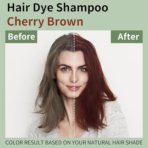 Hair Dye Shampoo for Gray Hair, 3 In 1 Natural & Long-Lasting Hair Color Shampoo, Instant Magic Hair Dye, Herbal Treated for Men Women,16.9 fl.oz (Cherry Brown)