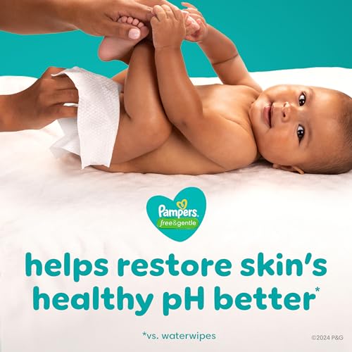 Pampers Baby Wipes, Free & Gentle, Hypoallergenic and Unscented Wipe, 100% Plant Based, Plastic-Free for Babies, 624 Total (8 Flip-Top Packs)