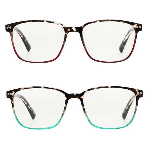 Foster Grant Women's Kendall 2-Pack Square Reading Glasses, Tortoise/Wine, Tortoise/Teal, 42 mm, 2 Diopters