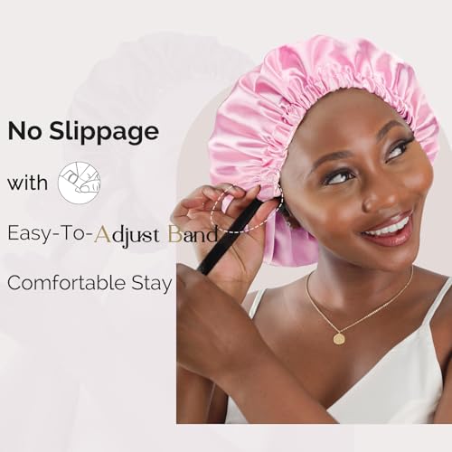 YANIBEST Double Layer Satin Bonnet Silk Bonnet Adjustable Hair Bonnet for Sleeping Hair Bonnets for Women Curly Natural Hair