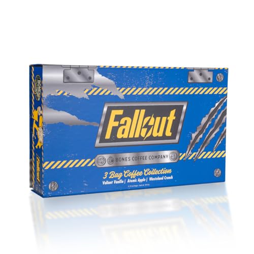 Bones Coffee Company Fallout Collector's Box Sample Pack Gift Set, Flavored Coffee Beans, Medium Roast Ground Coffee Low Acid, Apple Pie Flavor (12 oz Pack of 3)