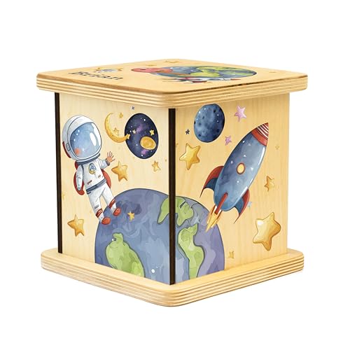 Wooden Piggy Bank for Kids and Adults, Personalized Gift Handmade in USA by BloomOwl, Custom Piggy Bank, Personalized Banks for Kids, Gifts for Baby Boys and Girls (Astronaut)